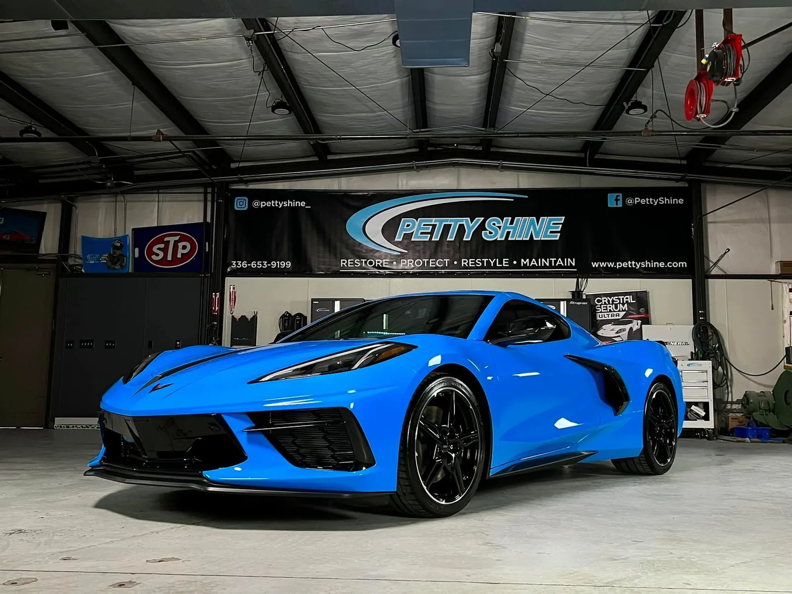 Rapid Blue Chevrolet Corvette C8 after ceramic coating at Petty Shine in Randleman